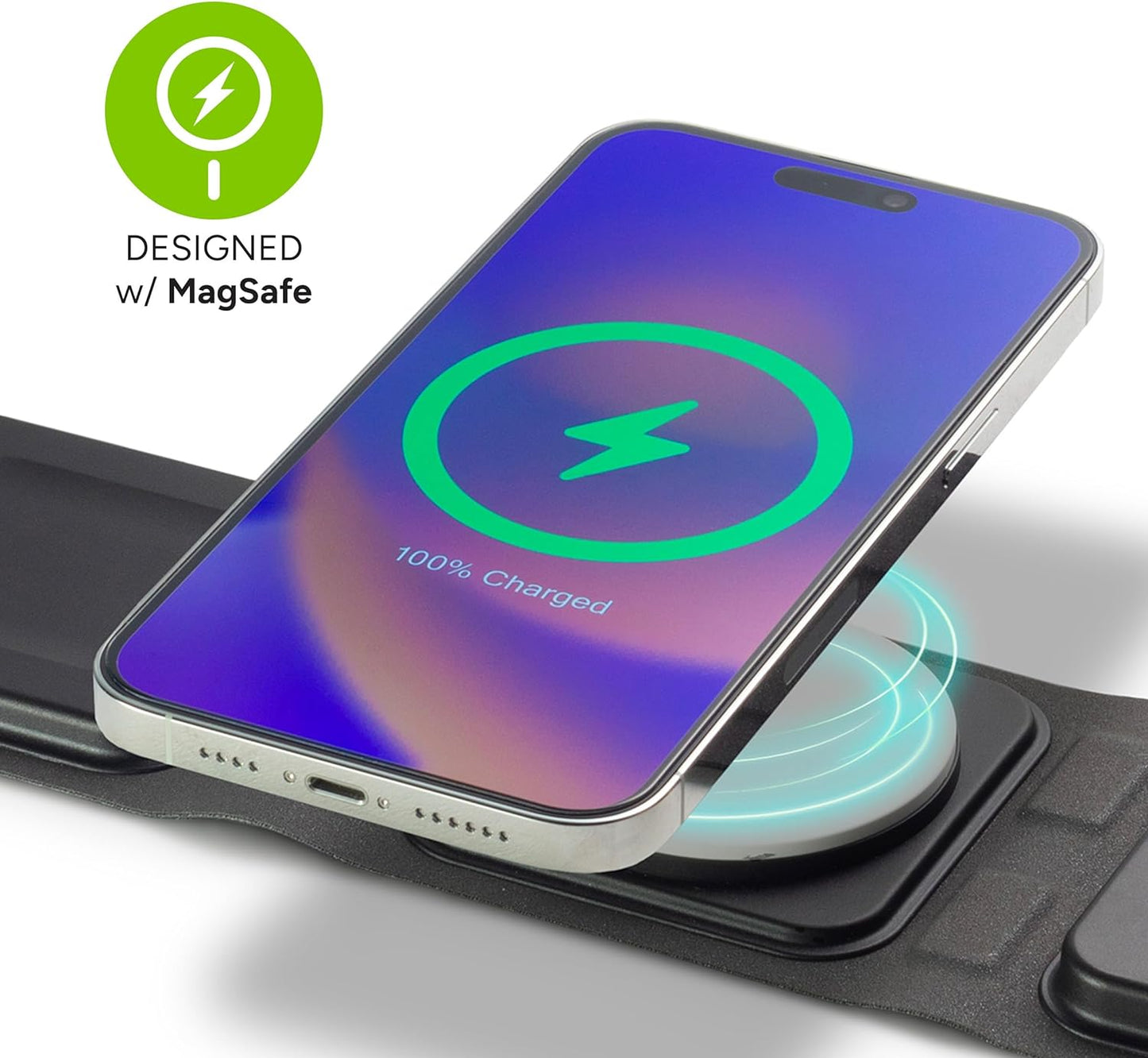 Mophie 3-in-1 Travel Charger with MagSafe - Portable Wireless Charging Hub, Compatible w/Apple Devices, iPhone 17/16/15/14/13/12 Series, Apple Watch Series 11 to 1 & Ultra, AirPods Pro/3rd Gen, Black