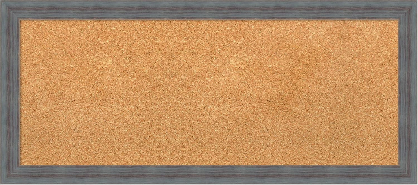 Amanti Art Natural Cork Board for Wall, 14x32 Vision Board with Blue Wood Frame, Medium Corkboard Office Decor for Home Organization, Rustic Farmhouse Corkboard Pinboard to display items for home