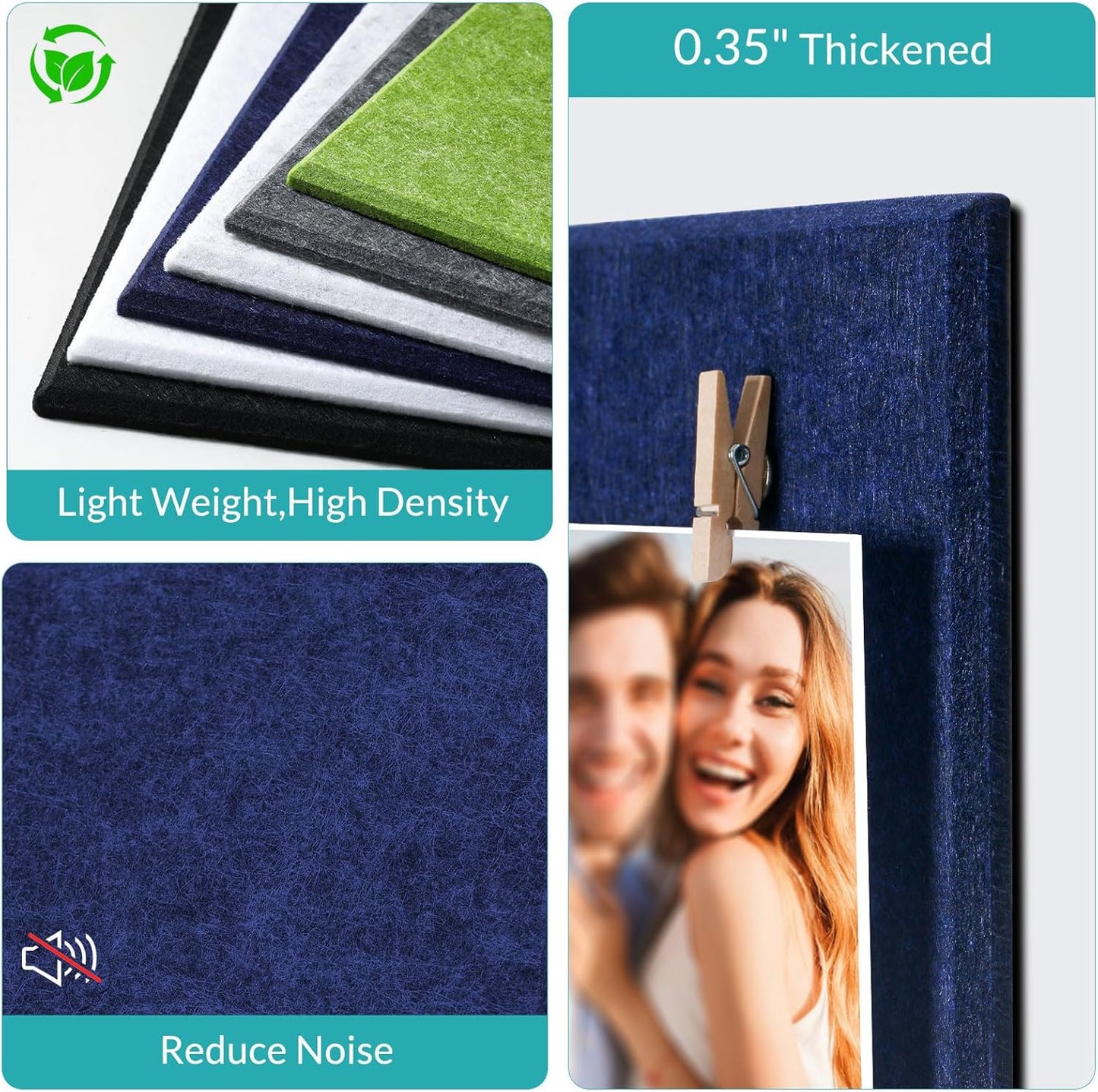 Large Cork Board 48" x 36" - Blue Bulletin Board for Walls - 12 Pack Felt Wall Tiles with Safe Removable Adhesive Tabs - Corkboard for Office Classroom Home Decor - Navy Blue