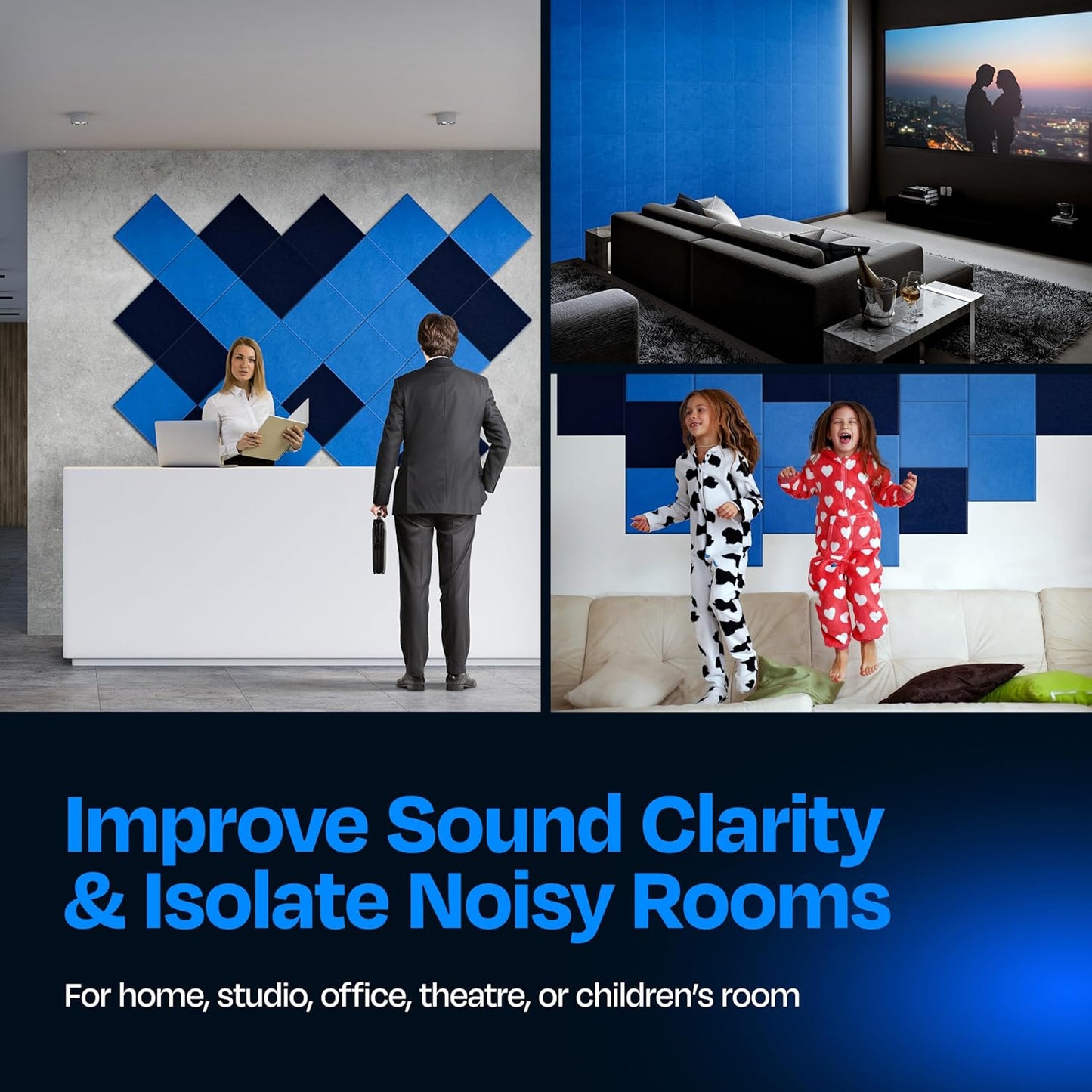 Acoustic Panels 12-Pack - 12"X12"X0.4" Sound Panels - High Density Sound Dampening - Grand Blue Square