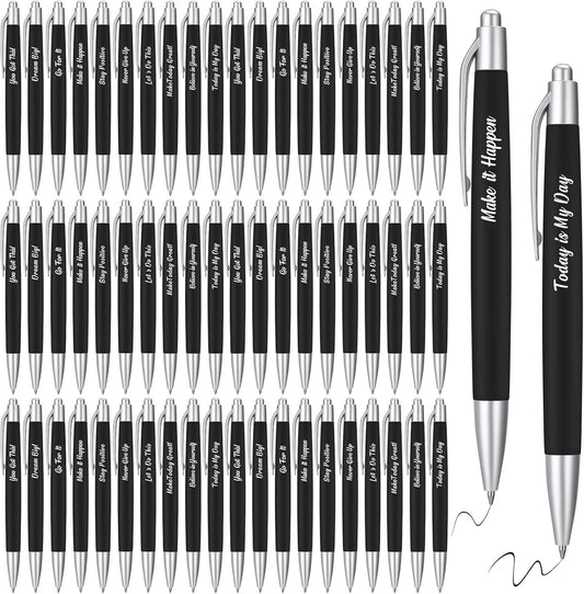 Yeaqee 100 Pcs Inspirational Pens Employee Appreciation Back to School Gifts Motivational Thank You Metal Greeting Quote Ballpoint Pen for Coworker Teacher(Black,Inspirational)