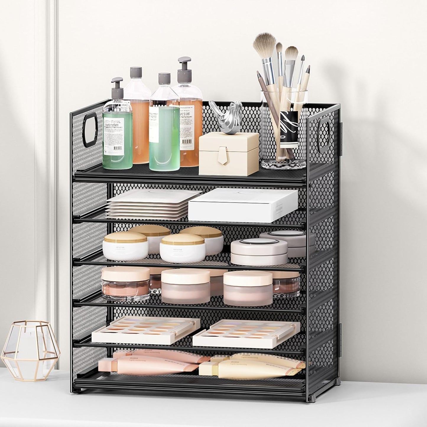 Subekyu 2-Pack 6-Tier Paper Tray Organizer for Desk - Black Mesh File Folder Sorter with Handles, Desk Letter Holder for Office, Home, School Supplies Storage & Organization