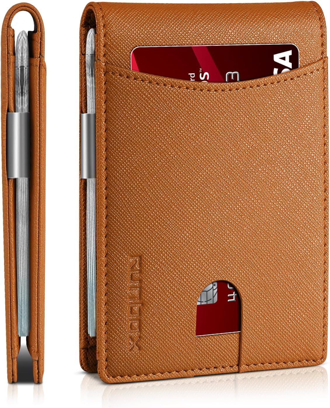 RUNBOX Money Clip Slim Wallets for Men RFID Blocking 11 Card Holder Minimalist Small Leather Bifold Men's Front Pocket Wallet Gift Box