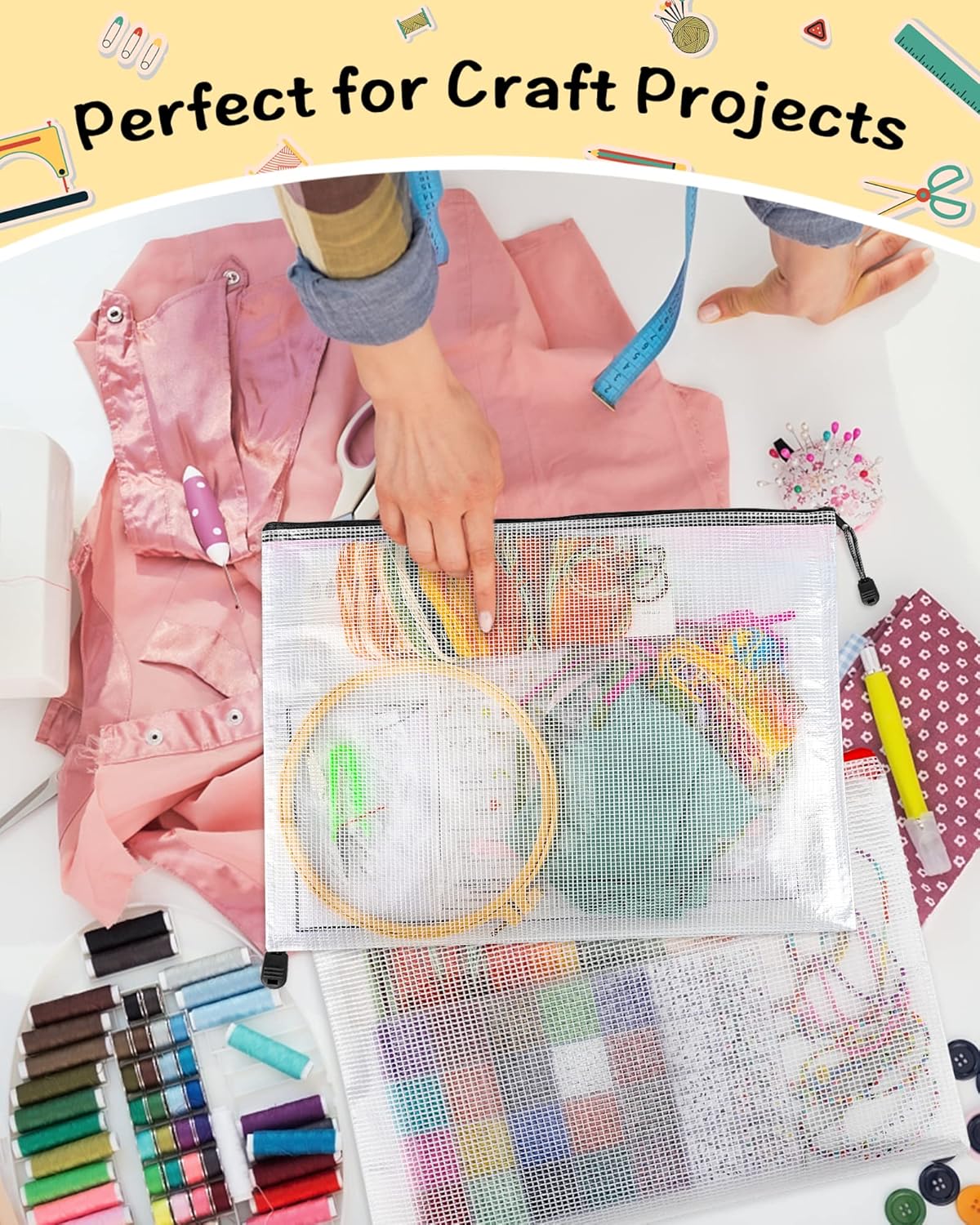 Umriox 5PCS A3 Zipper Bags, Extra Thick Mesh Zipper Pouch, Large Storage Bags, Zipper Pouches for Office Supplies, Puzzles Organizing Storage