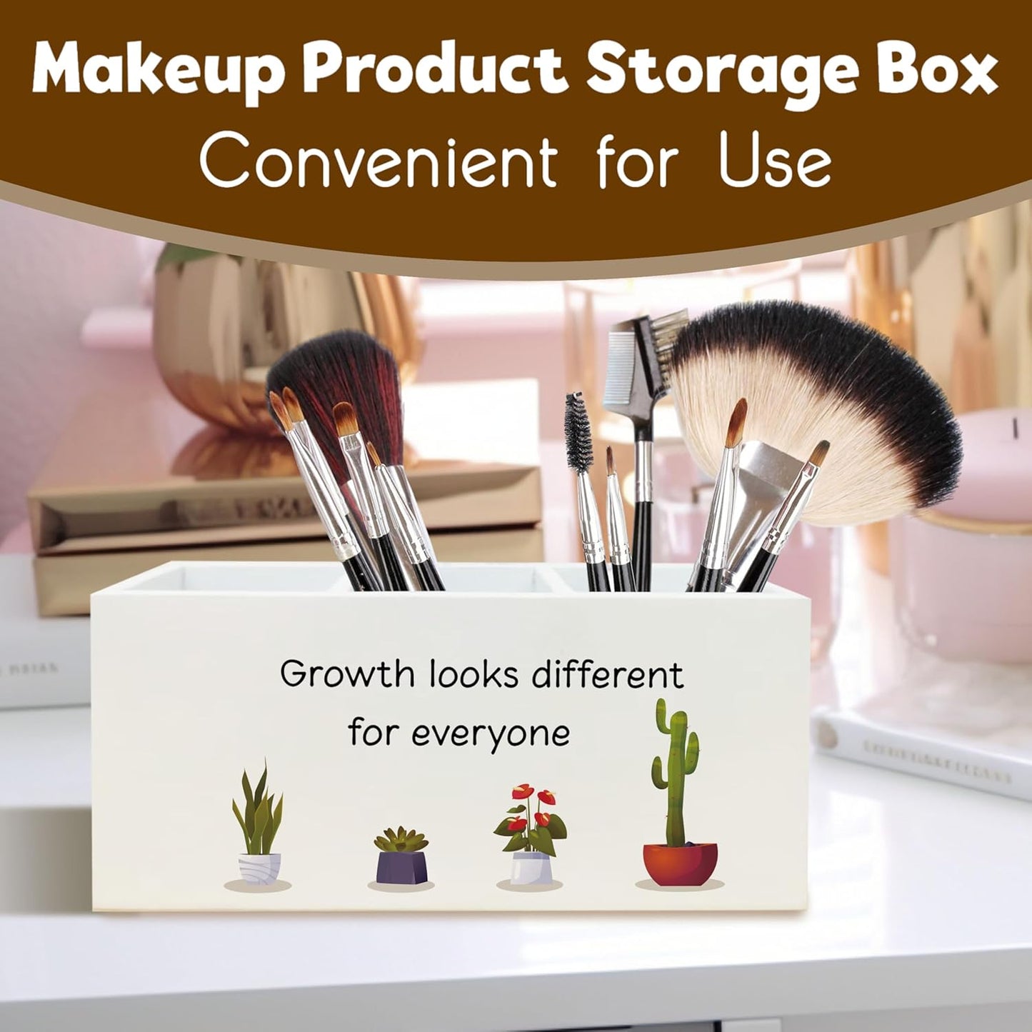 Growth Looks Different for Everyone Inspirational Mental Health Pen Holder for Desk, Motivational Plant Wooden Pen Pencil Holder Organizer for Therapist Counselor Office Desk Accessories