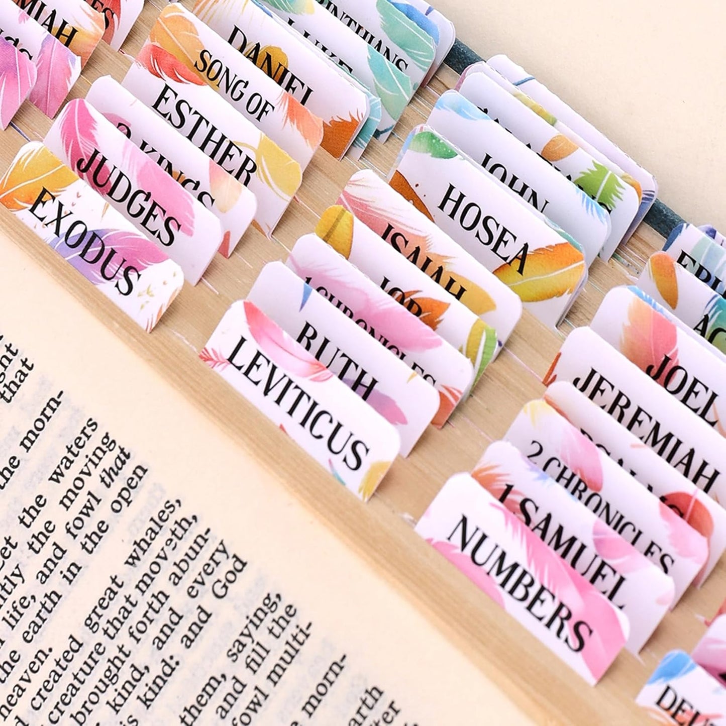 Bible Tabs For Women, 66 Large Print Laminated Bibles Chapters Index Tabs and 39 Blank Dividers Sticky Labels, Cute Beauty Feather Bible Study Supplies, Journaling Accessories, Christian Gifts for Men