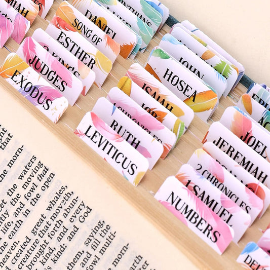 Bible Tabs For Women, 66 Large Print Laminated Bibles Chapters Index Tabs and 39 Blank Dividers Sticky Labels, Cute Beauty Feather Bible Study Supplies, Journaling Accessories, Christian Gifts for Men