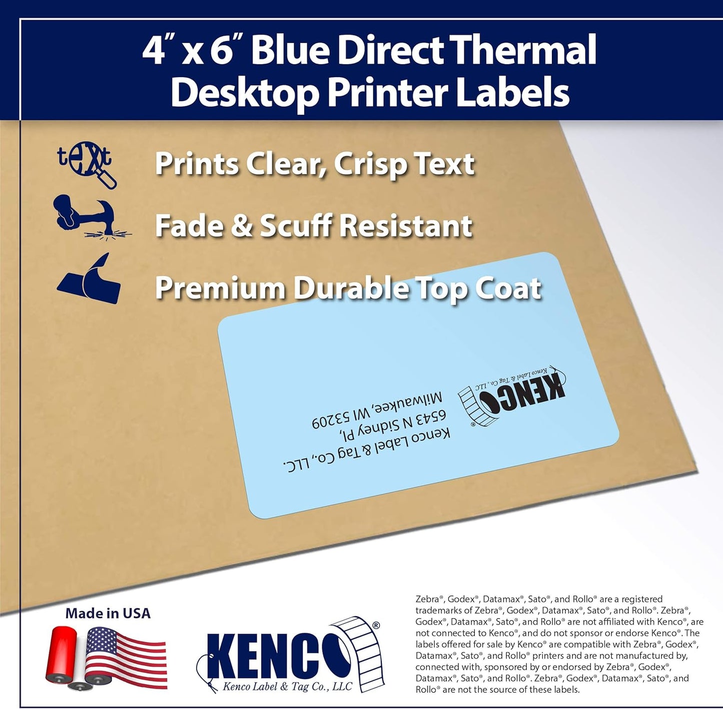 4" X 6" Direct Thermal Perforated Stickers Labels for Shipping Labels, Inventory, and Color Coding - Compatible with Zebra, Rollo, Godex and More (Blue, Pallet)