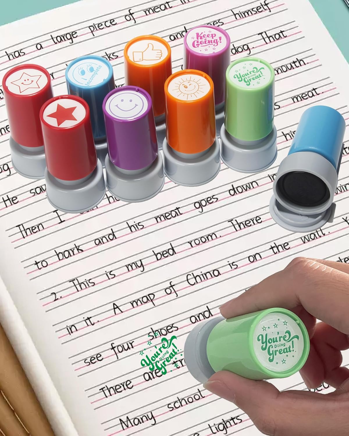 Pack of 9 Sorted Teacher Stamps Self-Inking Rubber Stamps Teacher Comments Photosensitive Stamps Behavior Stamper for Education Review