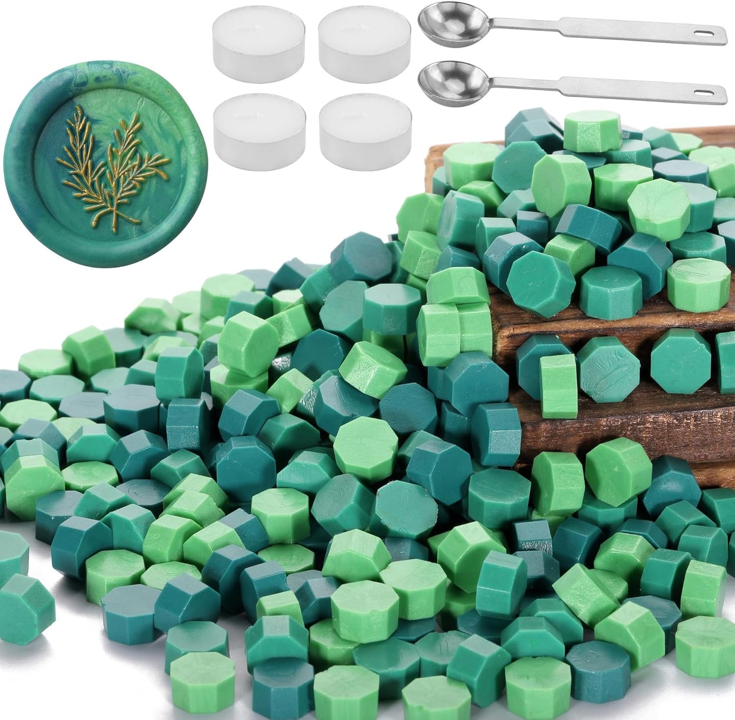 Yoption 300Pcs Green Mix Sealing Wax Beads for Wax Seal Stamps, Wedding Invitations, Christmas Cards, Wine Packaging, Envelopes, Gift Wrap