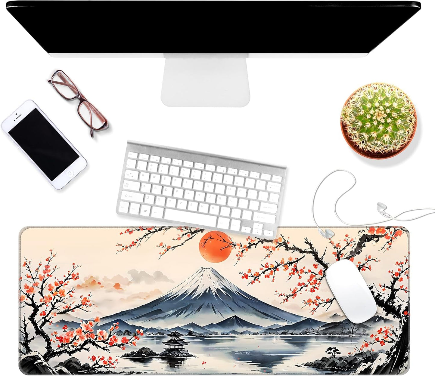 Dynippy Thin Extended Gaming Mouse Pad （31.5 * 11.8 * 0.08 inch） with Stitched Edges Large Mousepad Long XXL Keyboard and Mouse pad Desk Mat for Gaming Office & Home - Japanese Landscape