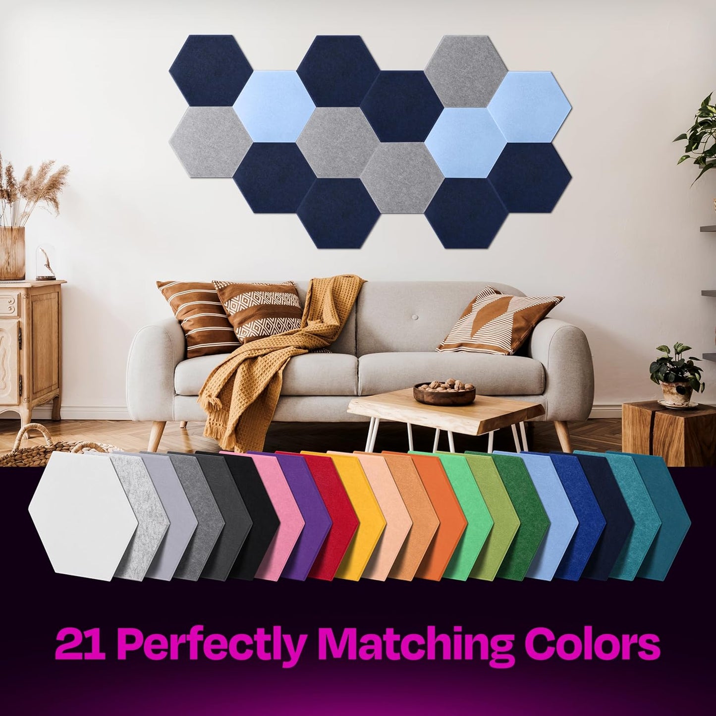 Acoustic Panels 12-Pack Soundproof Wall Panels 14"X12.1"X0.4" Sound Panels High Density Sound Dampening Panels - [Denim Blue Hexagon]