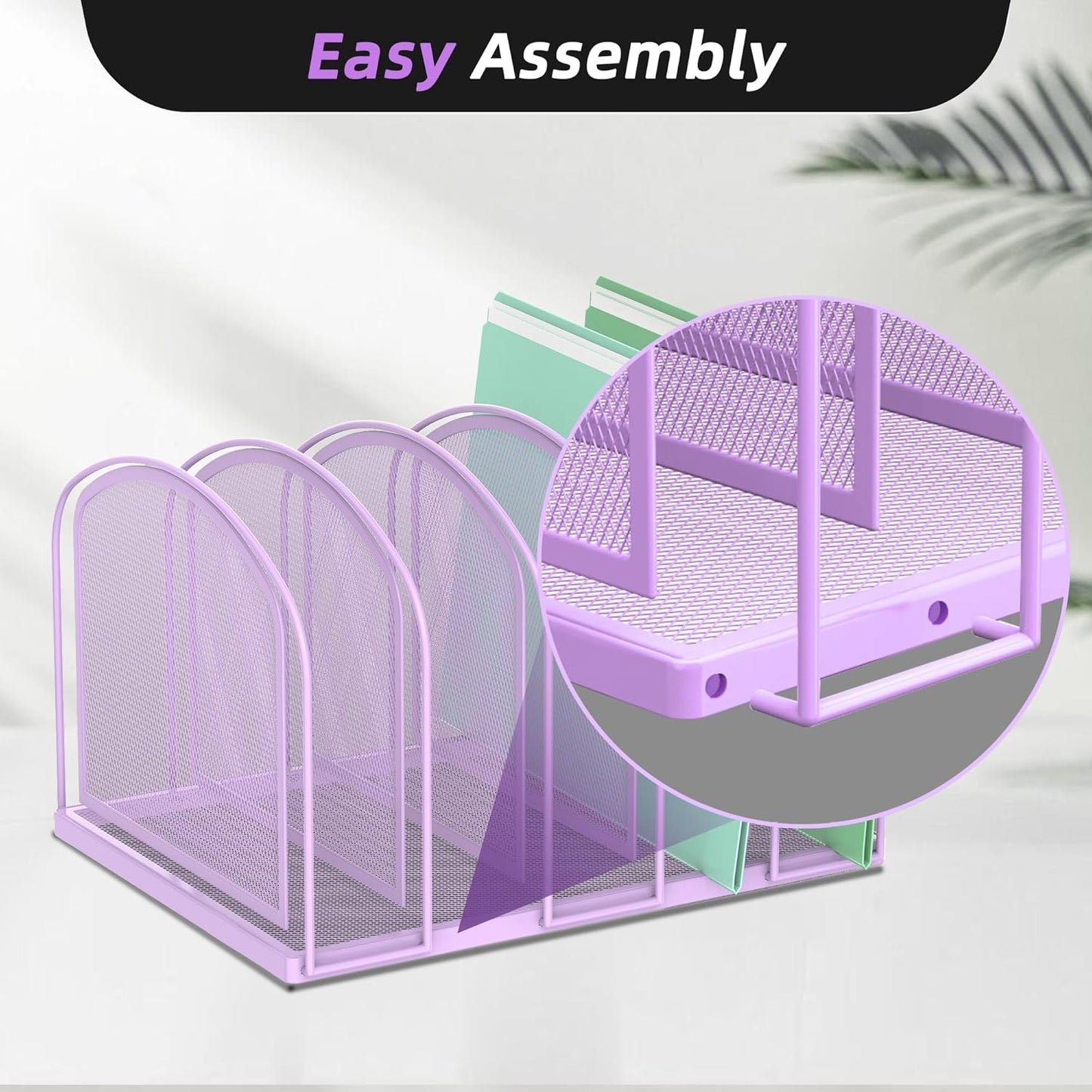 SUPEASY File Organizer 5-Section Mesh Desk Organizer, Upright File Organizer Desktop Organizer File Sorter, File Folder Holder for Office Supplies, Purple
