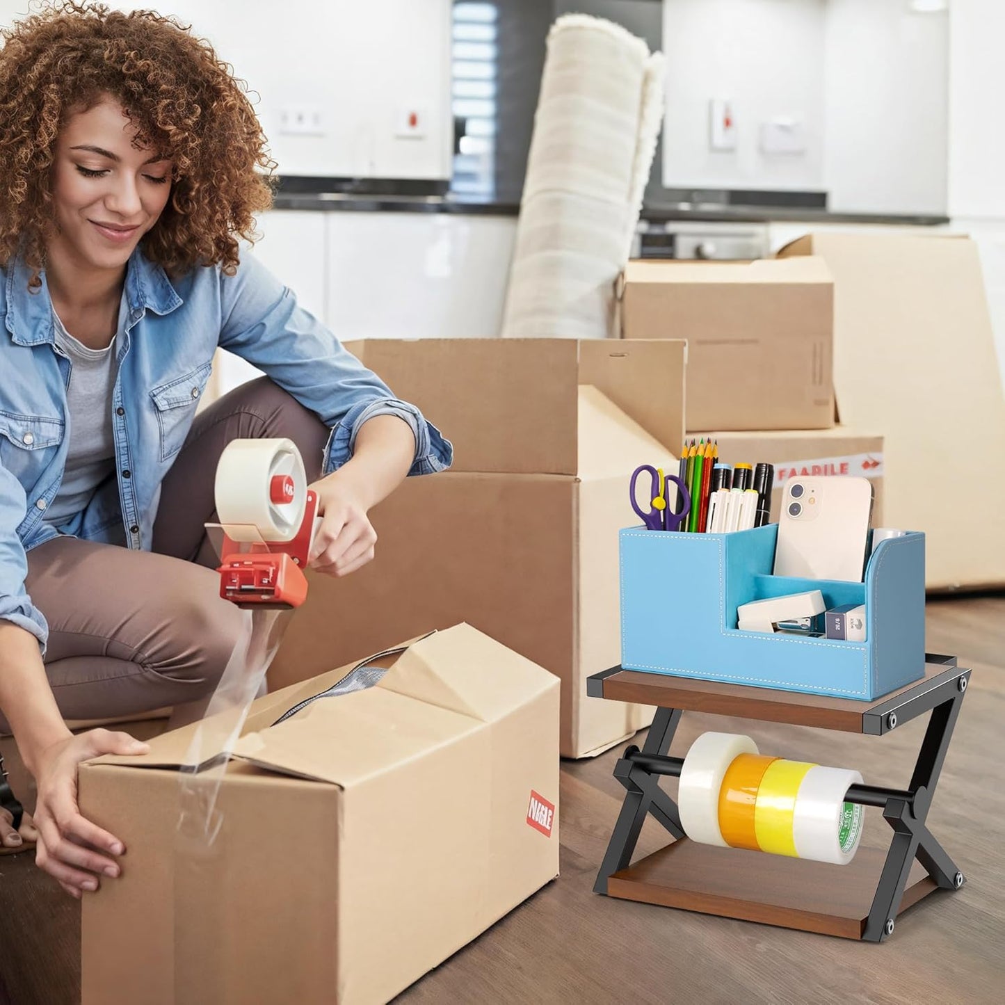 Alyoen Label Holder for Rolls and Fan-Fold Labels, Thermal Shipping Label Holder for Thermal Printer, Desktop Label Printer Accessory Supplies for Home, Office, Small Business (Black + Gray)