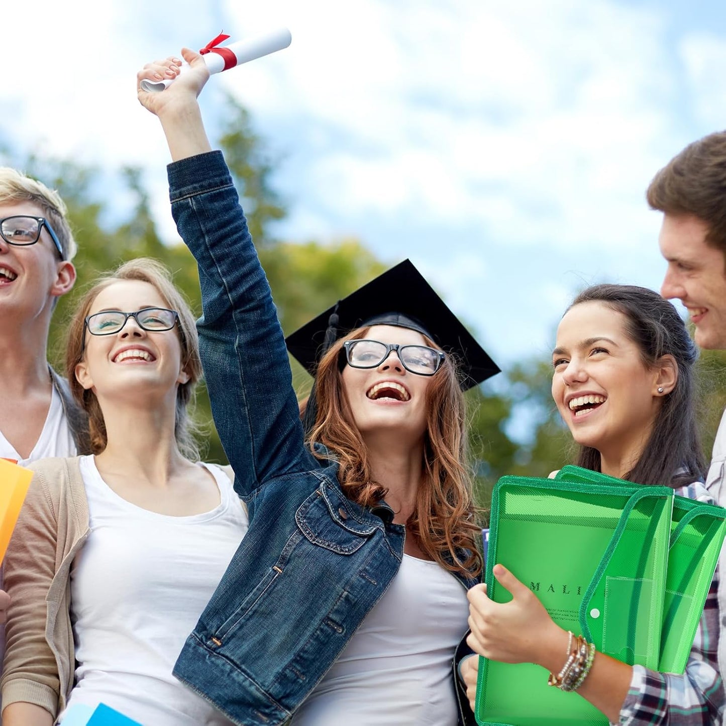 4 Pack A4 Expanding Plastic File Folders Waterproof Document Organizer with Snap Button Multiple Pockets, Office Home Office Storage (Green)