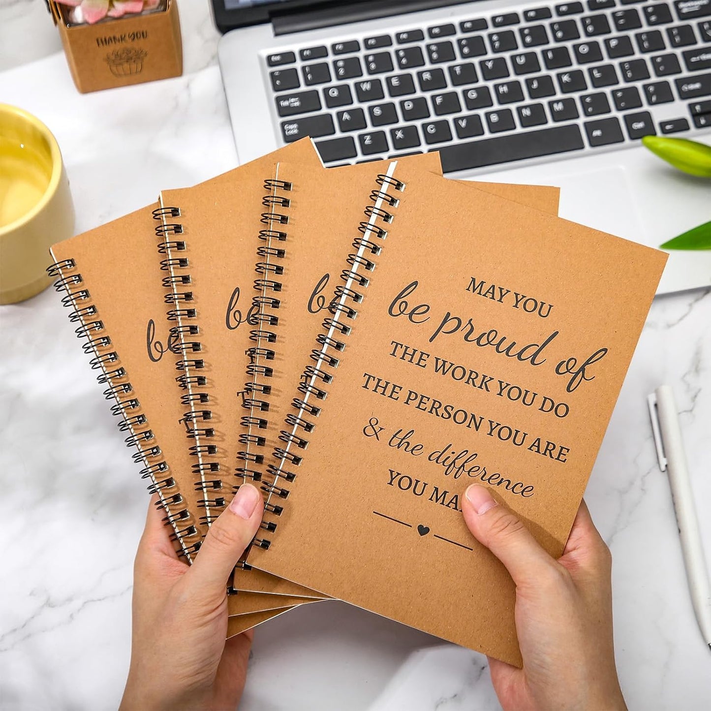 Colarr 24 Pcs A5 Inspirational Spiral Notebook Bulk Appreciation Gift 6x8 Inch Motivational Notepad 100 Page/50sheet Lined College Ruled Journal for Employee Coworker Teacher Nurse (Brown)