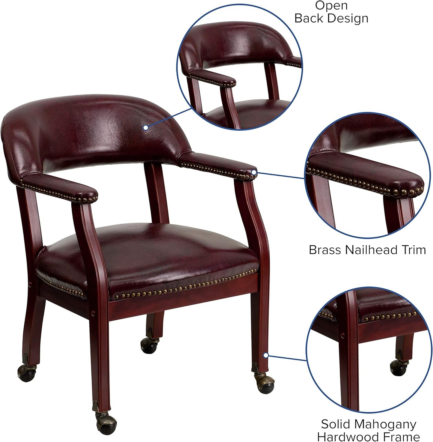 EMMA + OLIVER Oxblood Vinyl Luxurious Conference Chair with Casters