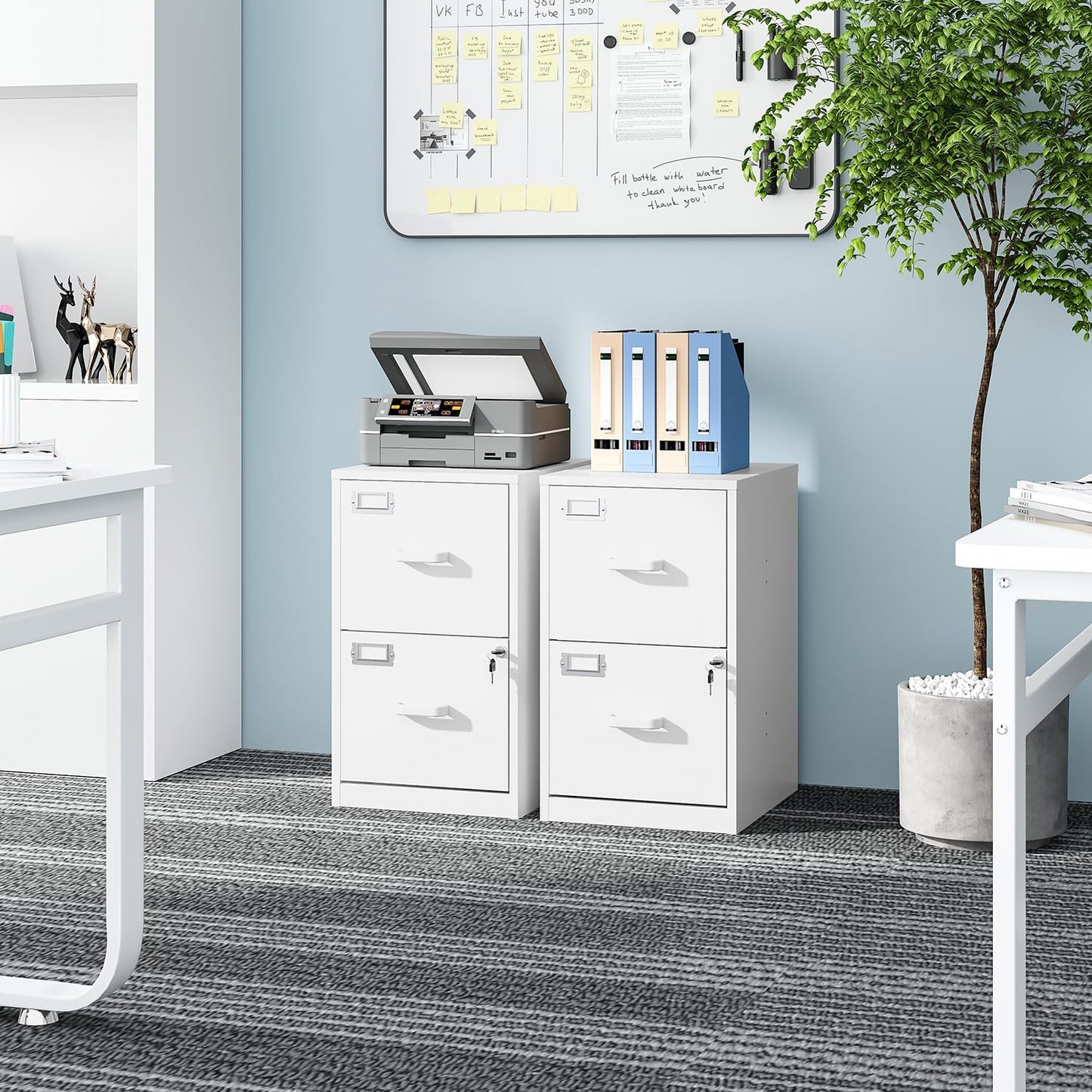 2 Drawers File Cabinet White Metal Vertical Filing Cabinets Metal Lockable Storage Cabinets with Lock for Home Office to Hanging Files