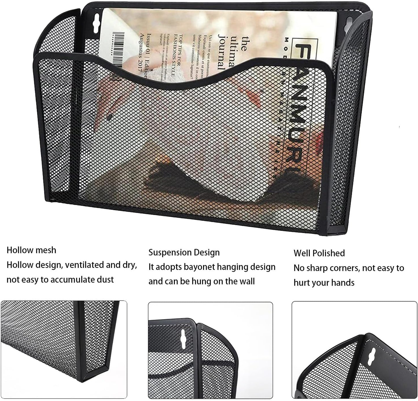 6 Pack Wall File Organizer, Mesh Hanging Metal Vertical Wall Mounted File Holder for Office/Home