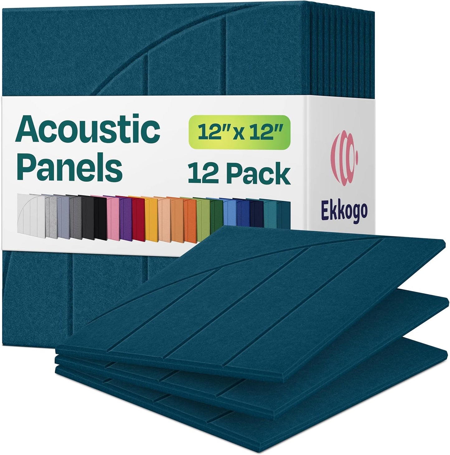 Acoustic Panels 12-Pack Soundproof Wall Panels 12"x12"x0.4" Decorative Sound Dampening for your Home, Office, Studio, Bedroom & More with Unique ModuArc Carving [Ocean Turquoise]