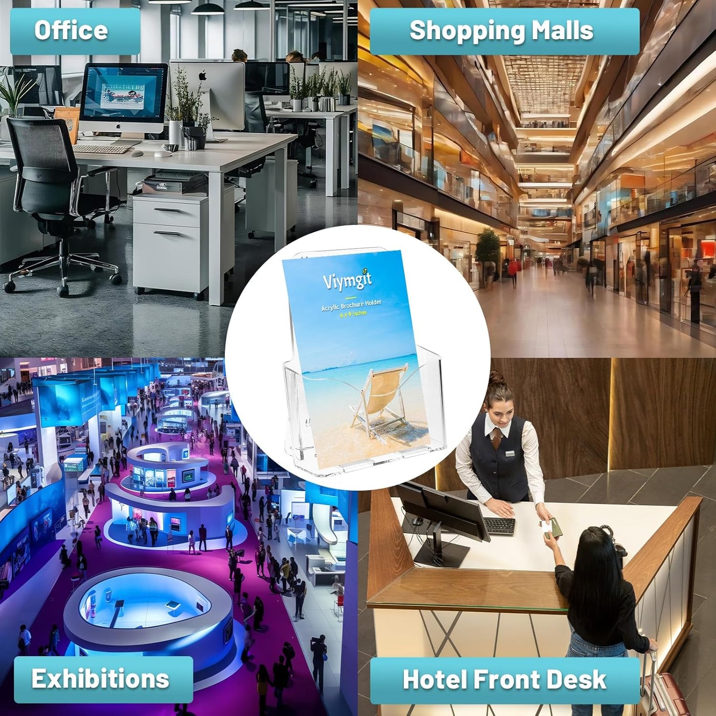 Acrylic Brochure Holder 8.5 x 5.5 Inches, 4-Pack Clear Plastic Display Stand for Half-Fold Flyers, Pamphlets, Menus, Trifold Literature, Wall Mount or Countertop Use