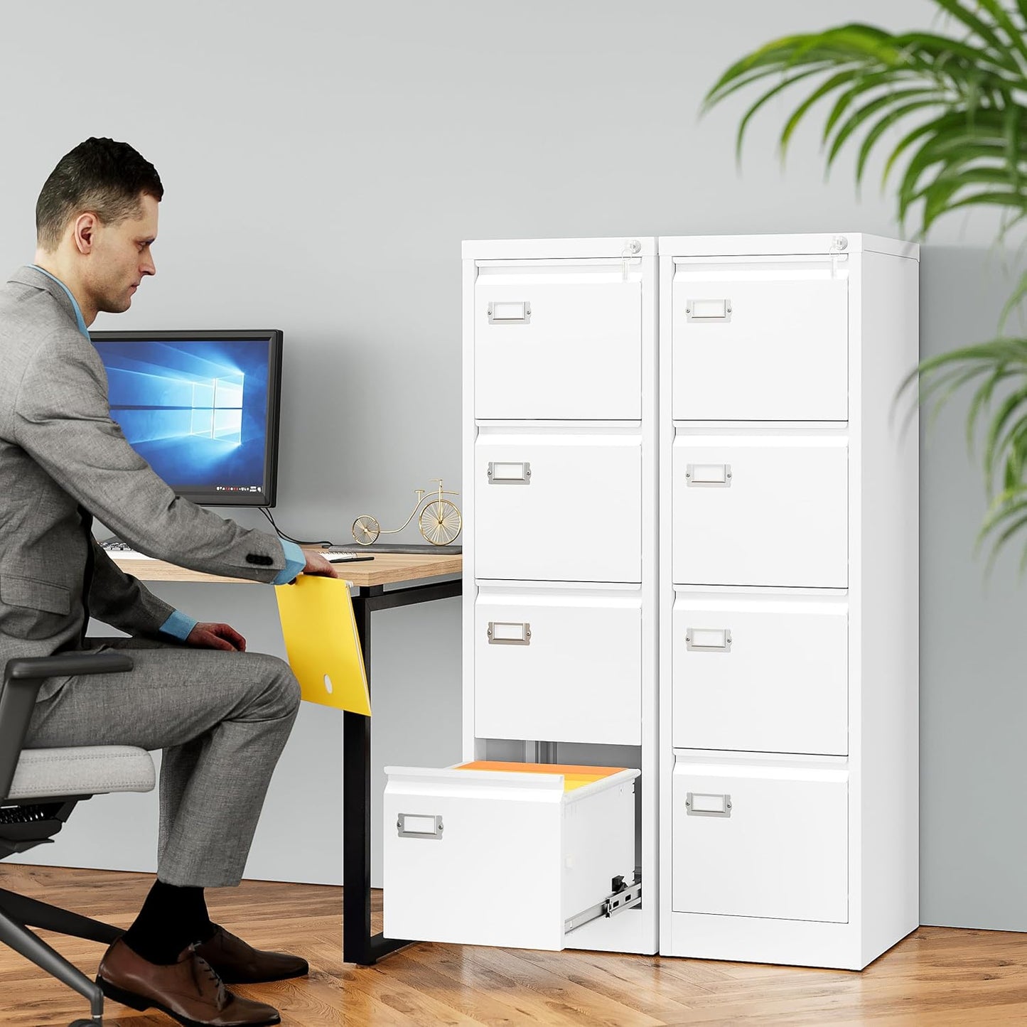 SISESOL 4 Drawer File Cabinet with Lock and Tag,White Vertical File Cabinet,Narrow Locking Filing Cabinets with Drawers,Metal Filing Storage for Home Office Fit A4 Legal/Letter Size,-Assembly Required