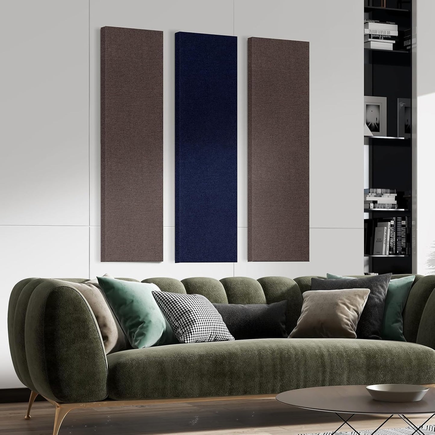 UMIACOUSTICS 2 PCS Fiberglass Acoustic Panels, 48x12x2 Inches Sound Absorbing Panels, Self-adhesive Sound Proof Panels for Studios, Office, Home Theater. Coffee-Colored