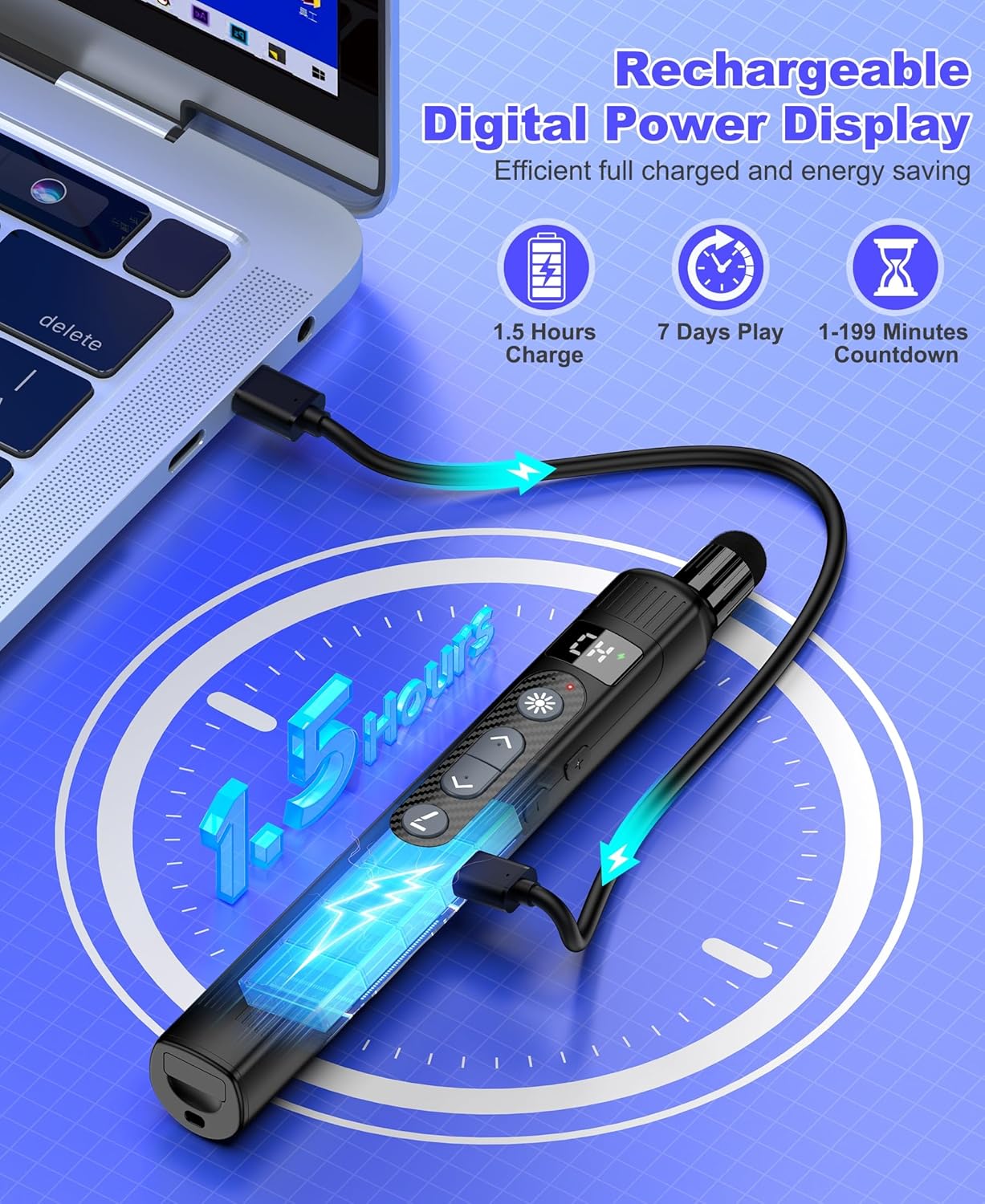 Rechargeable Wireless Presenter Remote with Touch Screen Stylus Pen and Telescopic Pointer Stick, Presentation Clicker with Digital Display- Ideal for PowerPoint Presentations on MAC, PC, and Laptops