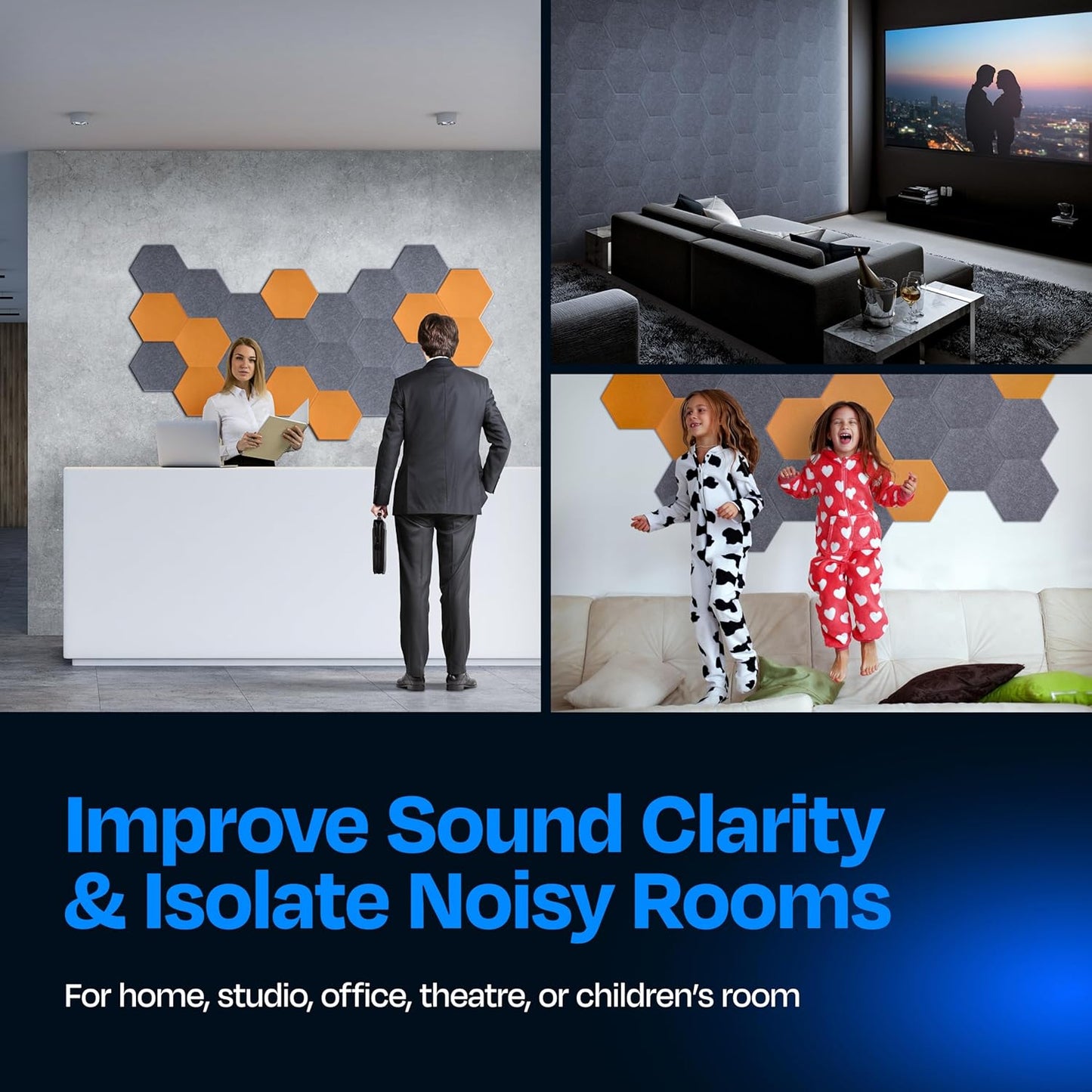 Acoustic Panels 12-Pack - 12"X10.4"X0.4" Sound Panels - High Density Sound Dampening - Pebble Gray Hexagon