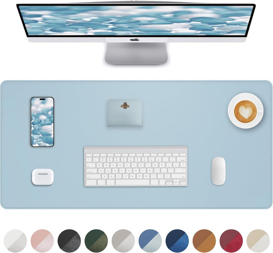 Non-Slip Desk Pad,Mouse Pad,Waterproof PVC Leather Desk Table Protector,Non-Slip PU Leather Desk Blotter, Easy Clean Laptop Desk Writing Mat for Office Work/Home/Decor(Light Blue, 24" x 13.7")