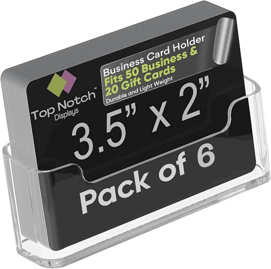 Acrylic Business Card Holder for Desk - Gift & Business Card Display Stand, Sleek & Durable Card Holder Display for Office, Home & Retail Use, Fits 50 Business Cards, 6 Pack - Clear
