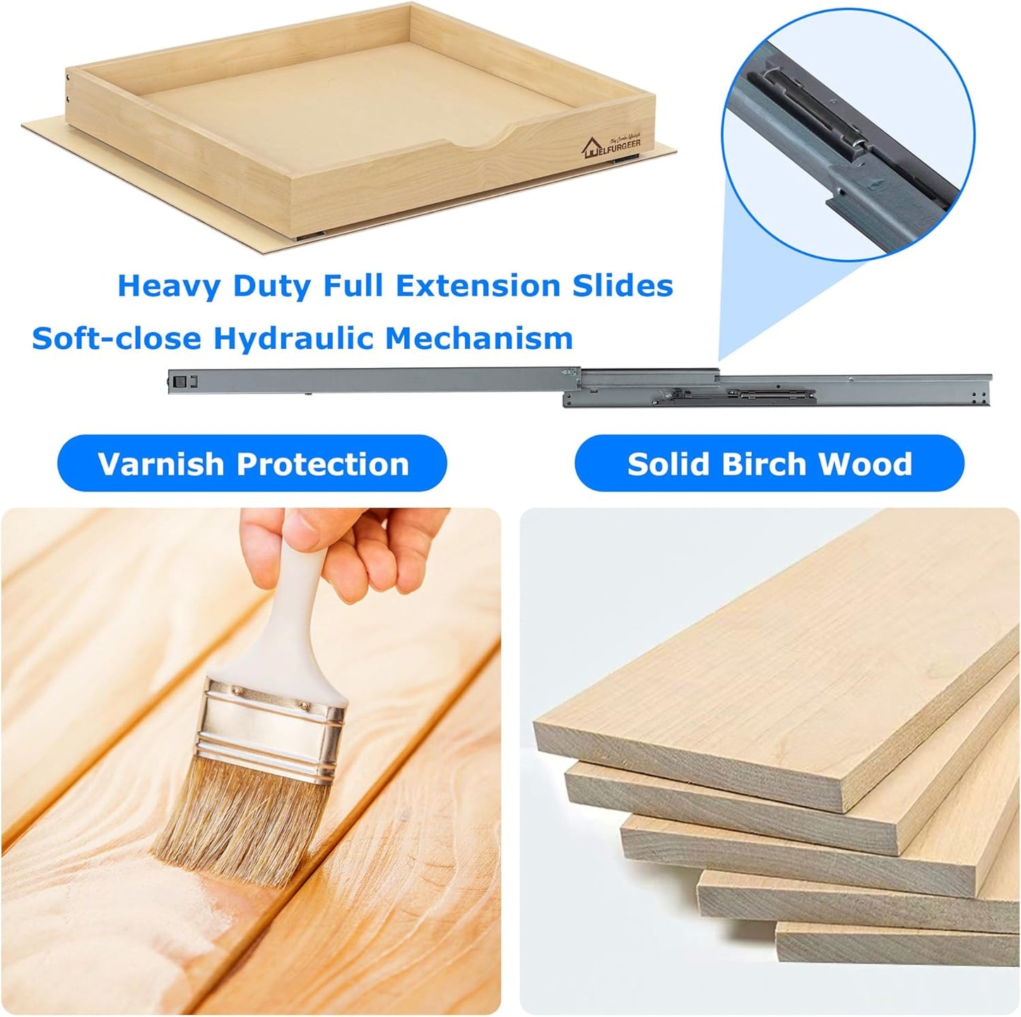 WelFurGeer Premium Birchwood Pull-Out Cabinet Drawers, 26" W x 22" D Pull Out Cabinet Organizer, Heavy-Duty Cabinet Organizer with Easy Installation, Space-Saving Pullout Drawer for Home & Kitchen