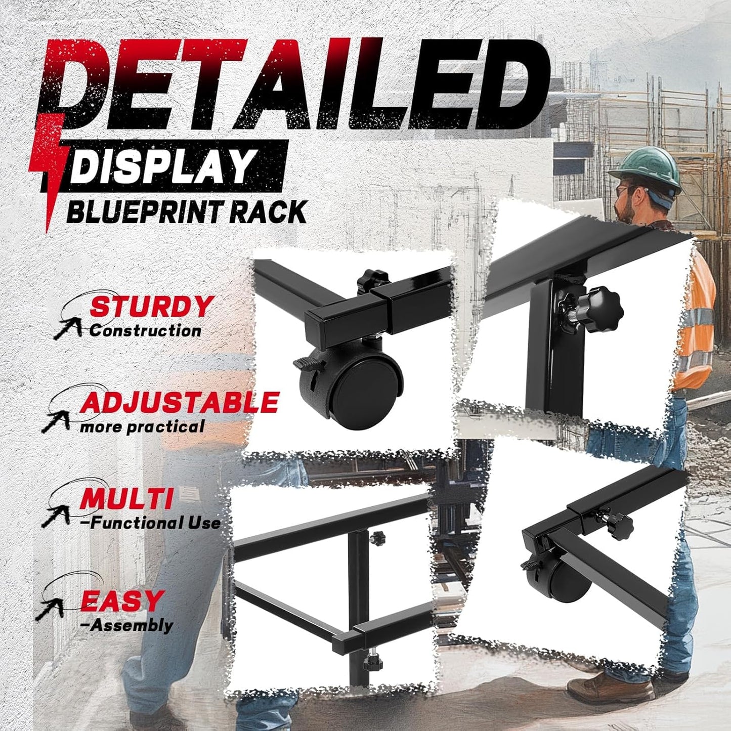 Mobile Blueprint Holder Rack Adjustable Height&Length Portable Blueprint Storage Organizer Stand Vertical File Plans Maps Posters and Drawings Display Rack for Home Office and Workplace Black