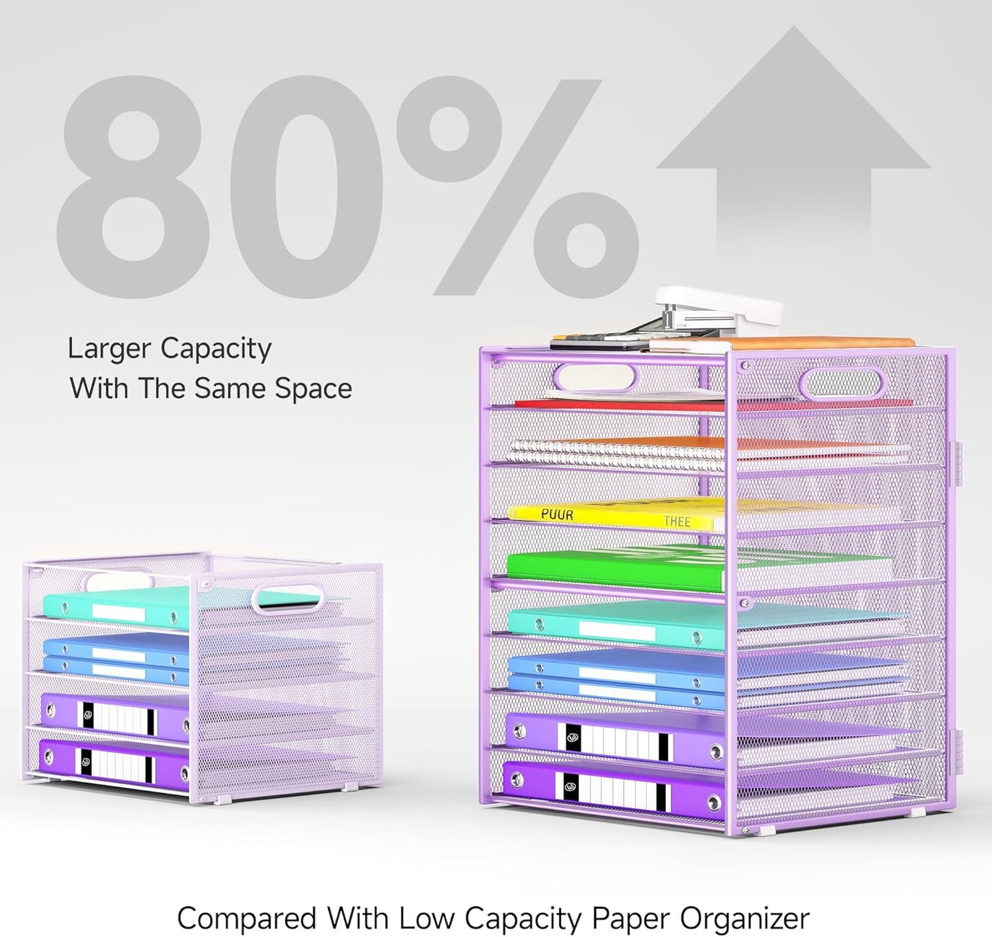 9 Tier Paper Organizer with Handle, Large Capacity Desk Organizer Mesh File Folder Letter Paper Tray Desktop Document Sorter for Classroom, School, and Office Accessories Organization- Purple