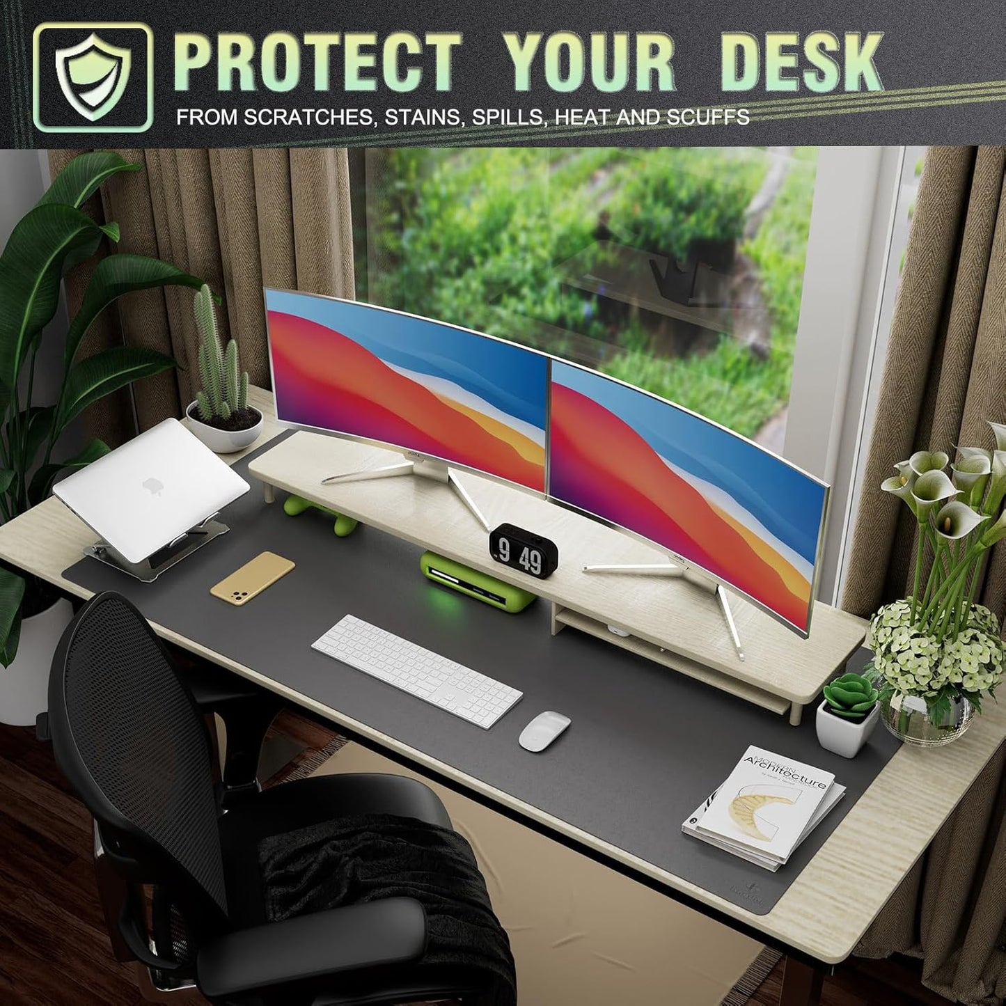 K KNODEL Large Office Leather Desk Mat, Mouse and Keyboard Pad, Computer and Laptop Mat, Desktop Protector and Cover, Writing Pad and Blotter (47.2"x23.6", Dark Gray)
