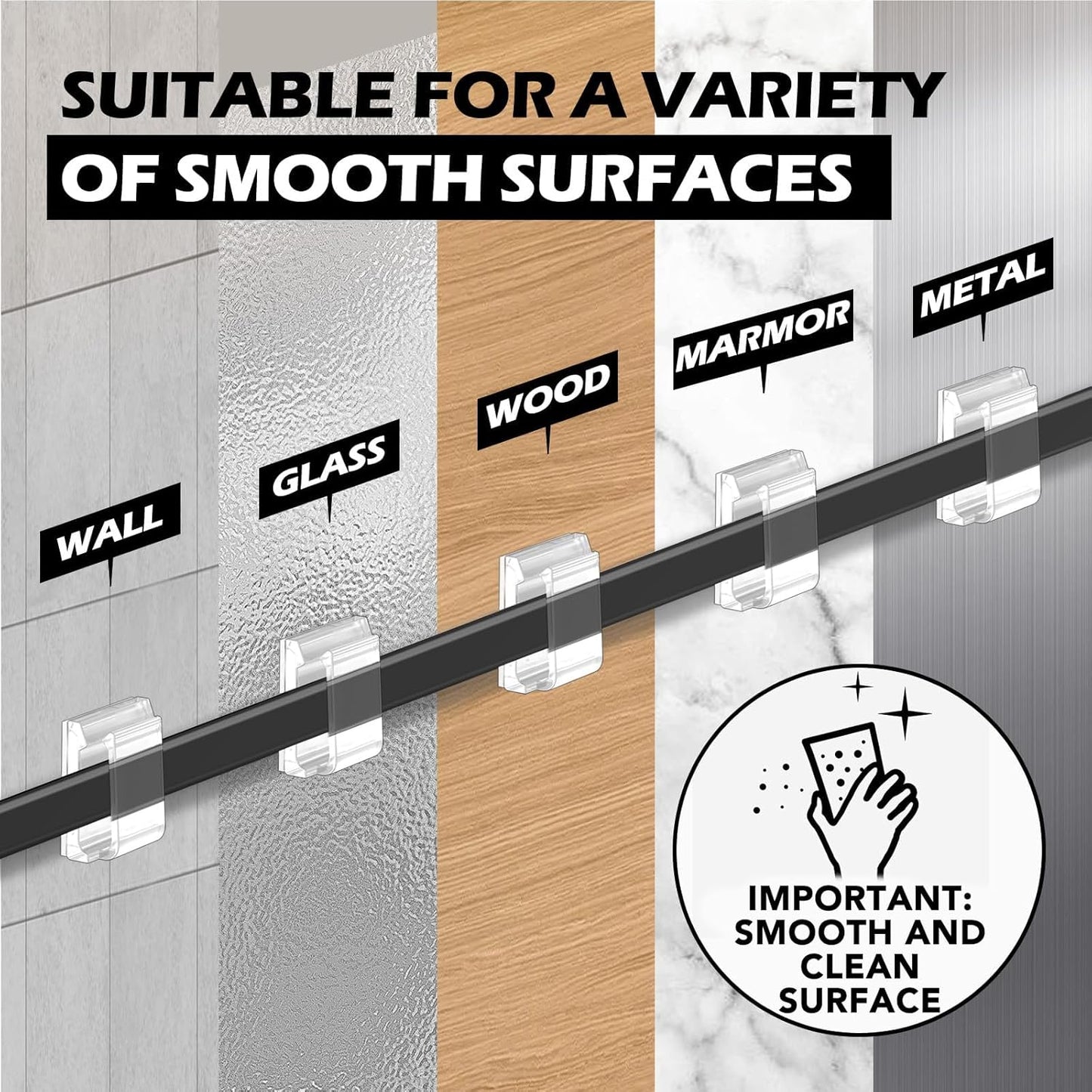 AGPTEK Ethernet Cable Clips, 100 PCS Adhesive Wire Clips, Flat Cord Clips Small Cable Holder Management for Home Wall Flat Ethernet Network Cord Organizer, Decoration Fairy Light Sticky Hooks, Clear