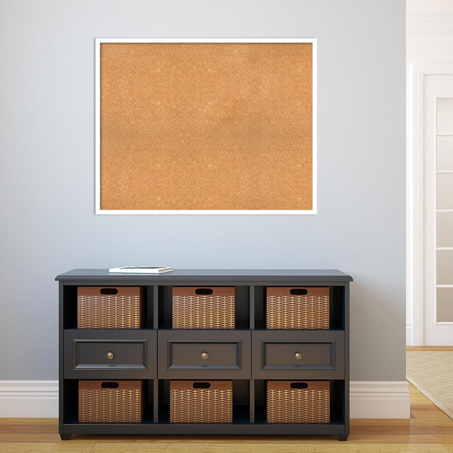 Amanti Art Natural Cork Board for Wall, 31x39 Vision Board with White Frame, X-Large Corkboard Office Decor for Home Organization, Modern Corkboard Pinboard to Display Items for Home Organization in