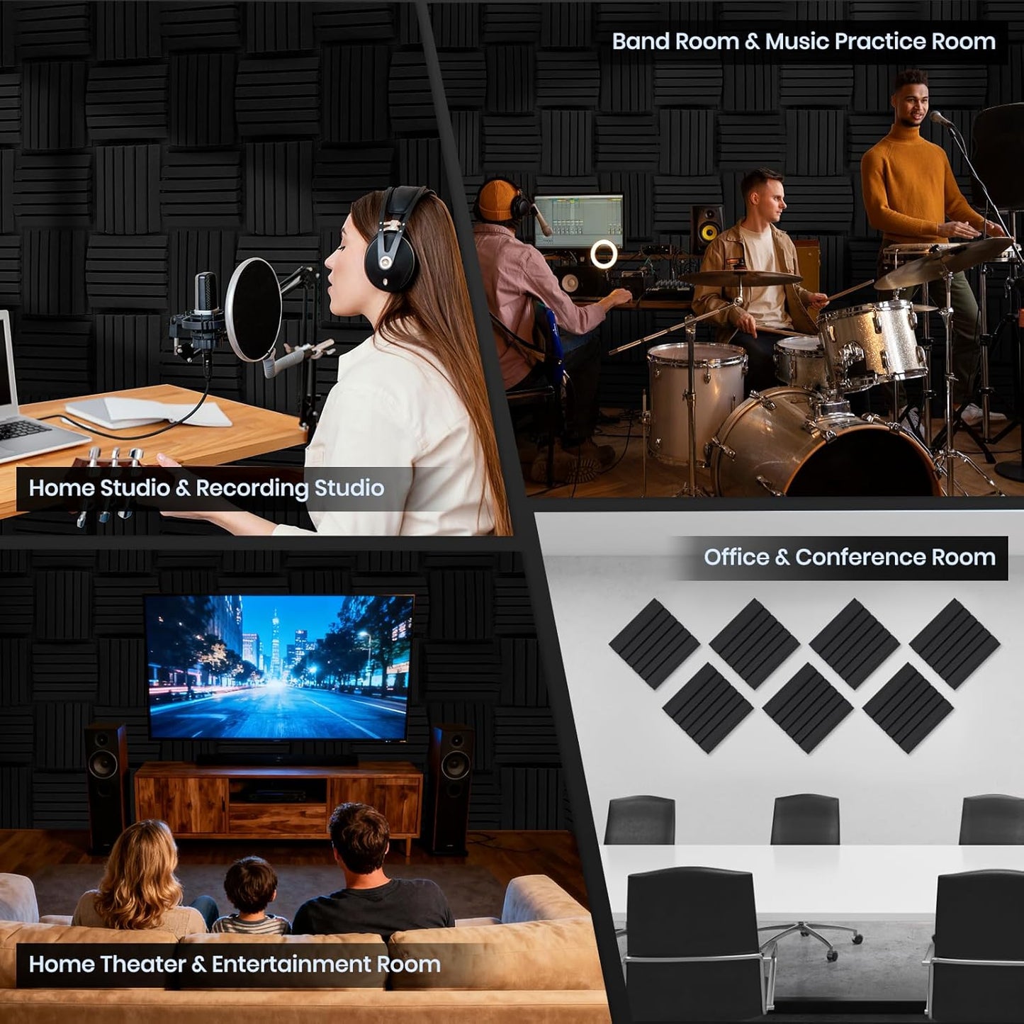 Sound Proof Foam Panels for Walls 12 Pack – 12x12x3 Inch Acoustic Noise Reducing Wall Panels, Absorbing Soundproofing Foam Dampening Panel Set with 90 PCS Strong Double-Sided Adhesives