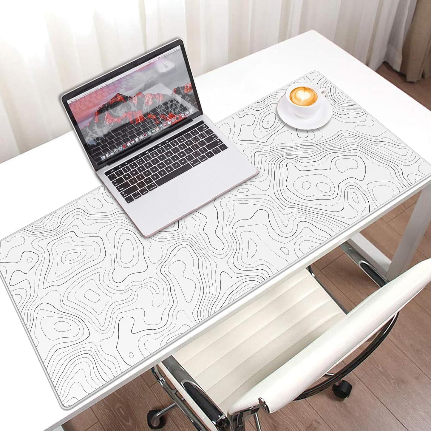 JIALONG White Topographic Large Gaming Mouse Pad, XXL Mousepad, Big Mouse Mat Desk Pad for Keyboard and Mouse, Gaming Computer Laptop PC Desk Office Accessories