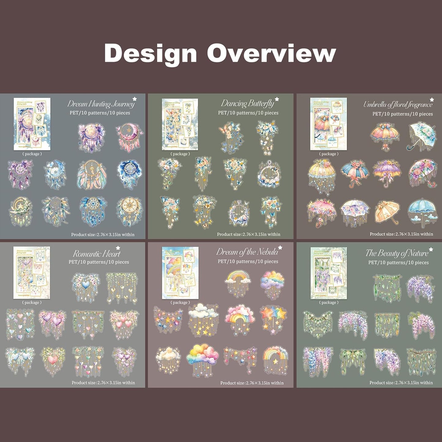 Fairy Tale PET Sticker Set, 60PCS Fantasy Scrapbook Supplies with Gold Foil Accents Waterproof Journal Stickers for DIY Crafts, Planners, and Collages