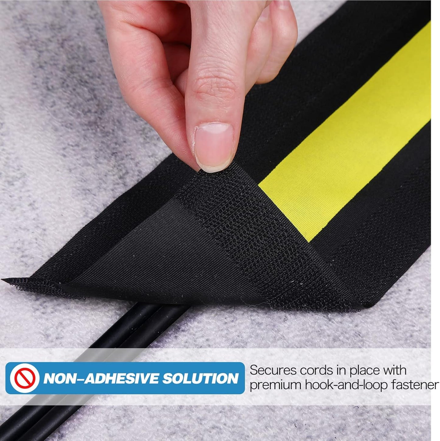 WILLBOND Carpet Cord Cover Cable Grip Floor Cover Cable Protector Management Only for Commercial Office Carpet(Black and Yellow,39.37 ft)