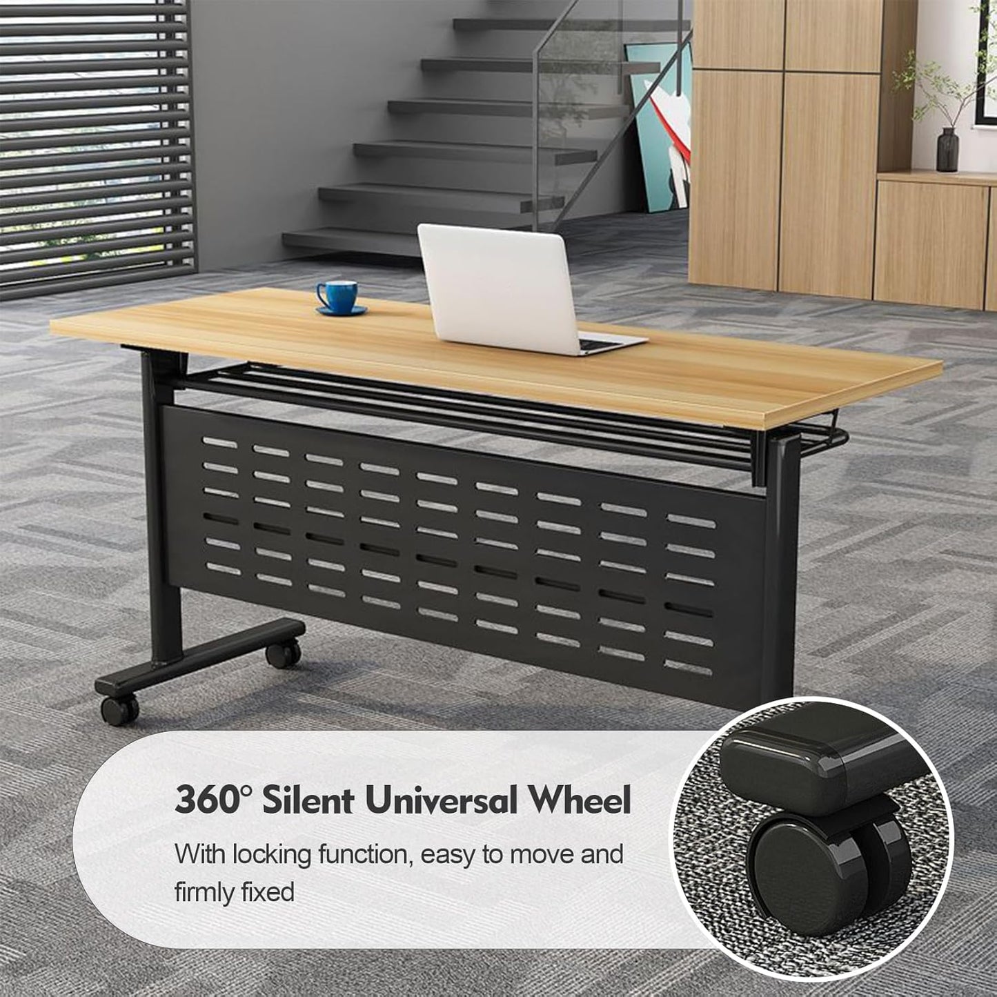 Foldable Conference Table, Folding Conference Room Table with Wheels, Flip Top Mobile Training Table, Rolling Seminar Meeting Tables for Office Training Room Classroom (4pack 63in)