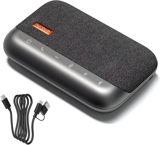 NUROUM A05B Bluetooth Conference Speaker and Microphone, Portable Wireless Speakerphone with Noise Canceling Mic, 16ft Voice Picked Up Computer Speaker for Desktop PC/Laptop/Office/Business Trips