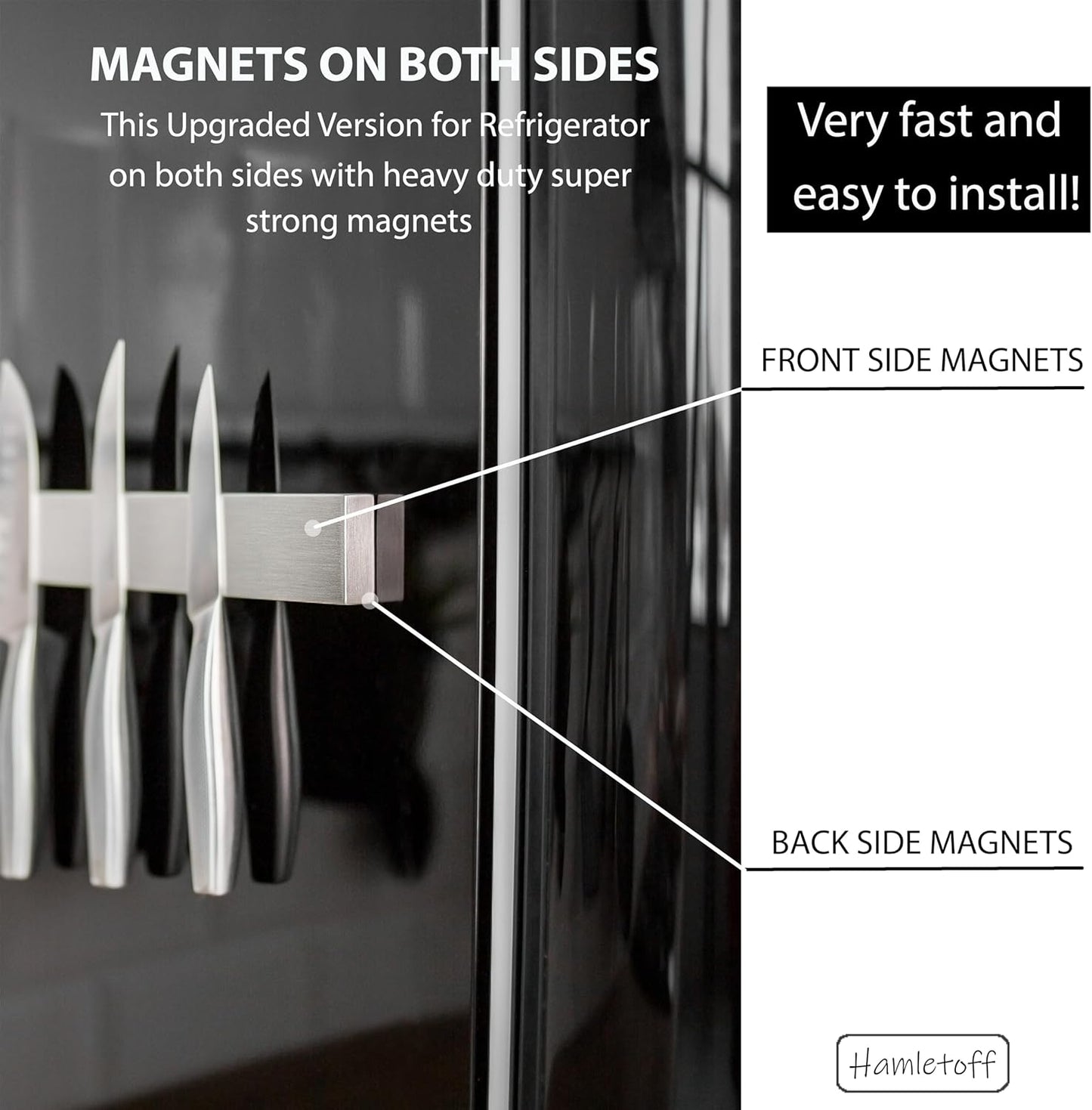 Premium Magnetic Knife Holder for Refrigerator – 16 Inch Professional Double Sided Magnetic Knife Strip for Fridge - Stainless Steel Magnetic Knife Holder for Wall Self Adhesive