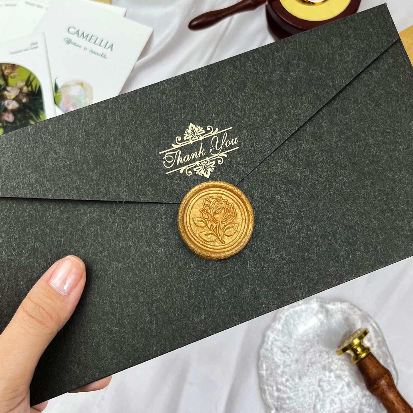 50Pcs Wax Seal Stickers Handmade Envelope Seals Self Adhesive Wax Stickers for Wedding Party Invitations, Envelope, Gift Wrap, Christmas(Rose Style, Gold)