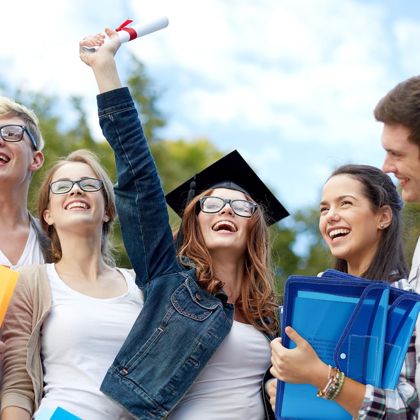 4 Pack A4 Expanding Plastic File Folders Waterproof Document Organizer with Snap Button Multiple Pockets, Office Home Office Storage (Blue)