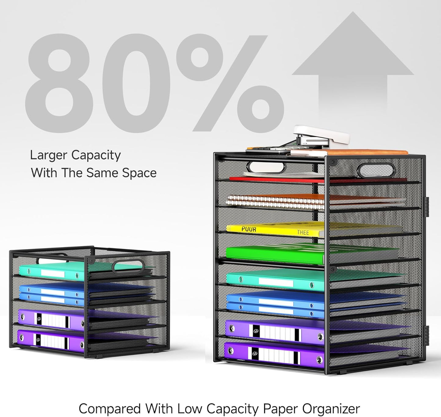 9 Tier Paper Organizer with Handle, Large Capacity Desk Organizer Mesh File Folder Letter Paper Tray Desktop Document Sorter for Classroom, School, and Office Accessories Organization- Black