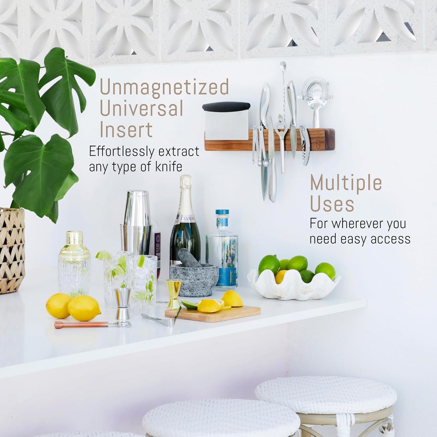 Walnut 16 inch Magnetic Knife Holder for Wall with 2x Storage & Charming Wood - Knife Magnetic Strip, Under Cabinet Magnet Knives Storage - Magnet Strip Rack Kitchen Utensil Holder Organizer Tool