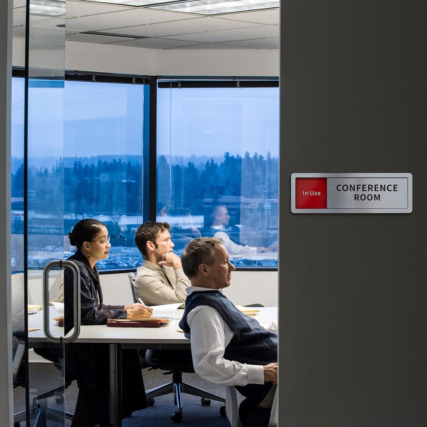 2 Pack Conference Room Office Door Signs Do Not Disturb, In Use/Available Slider Sign for Home Office Wellness Conference Vacant Occupied Privacy Slide Door Sign,Brushed Silver 8" x 2.6"