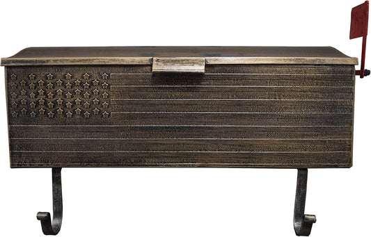 Oakland Living AZ620-ANTIQUE-BRONZE Antique Bronze Patriotic Metal Outgoing Mail Flag and Newspaper Hangers Wall Mount Mailbox